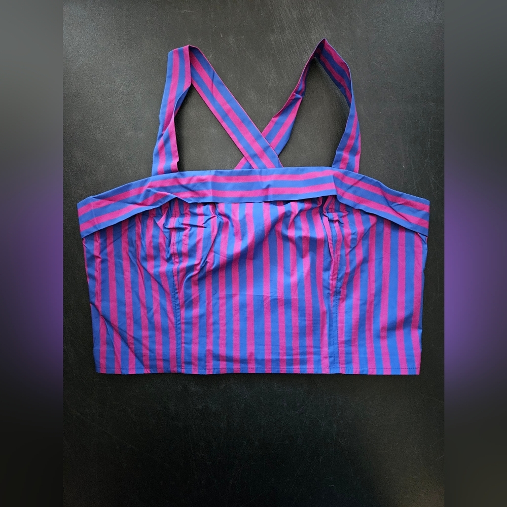 NWT - Banana Republic Purple Stripe Cotton  Cross-Back Cropped Top - Size L - Picture 5 of 13